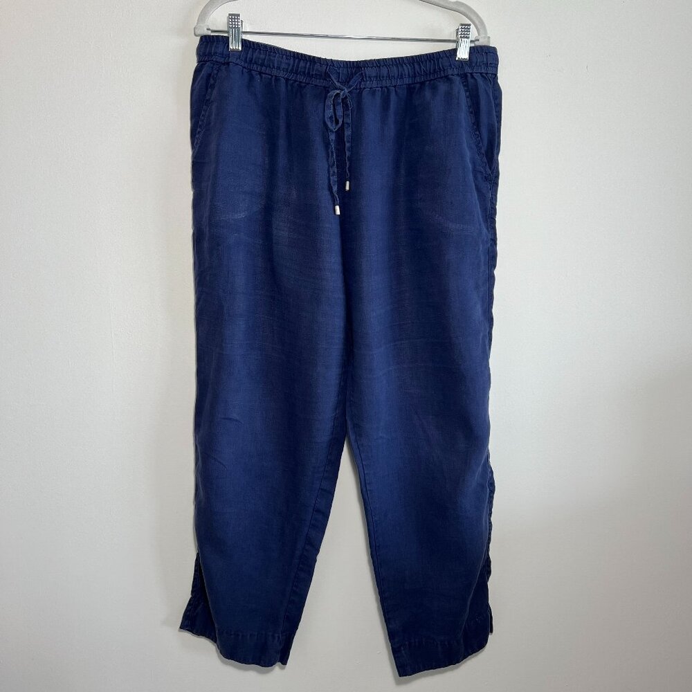 Tommy Bahama 100% Linen Navy Women's Pants, drawstring waist, pockets, size L